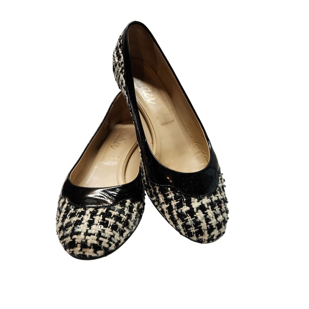Butter Journey Wedge Black White Boucle Patent Leather Trim Shoes Size 8 Italy